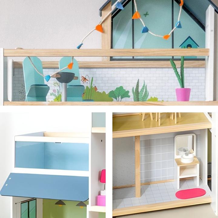 Actual product image Hermex 33-tlg. XXL Puppenhaus aus Holz Puppenvilla Spielhaus für Barbies