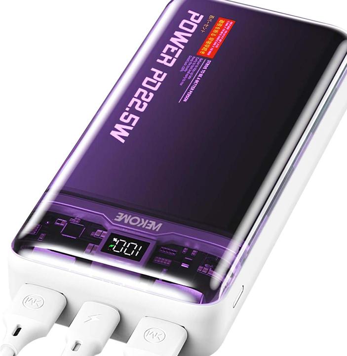 Actual product image Wekome WP-353 Vanguard-Serie – Powerbank 10000 mAh PD 20 W + QC 22,5 W (Lila / Transparent) (10000 mAh, 22.50 W, 37 Wh)