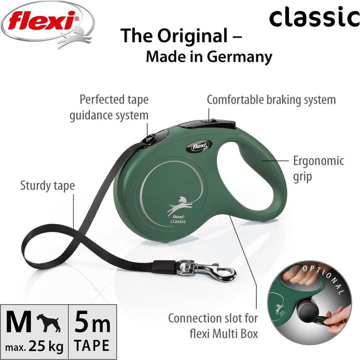 Produktbild Flexi New Classic bånd M, 5M, 25KG, olivengrøn (M, Hund)