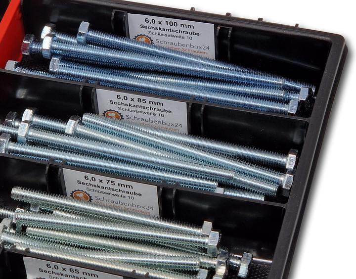 Produktbild Schraubenbox24 Sechskantschrauben Sortiment M6 65mm-100mm 110 tlg Schraubenbox DIN 933/ISO4017 (110 Schrauben pro Stück)