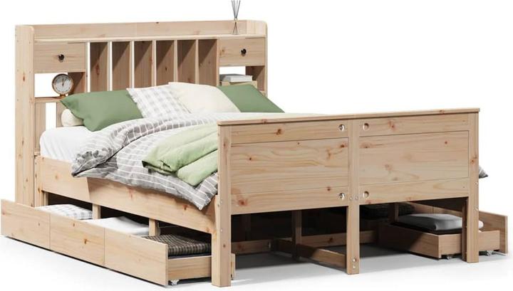 Actual product image vidaXL Solid wood bed Wooden bed Double bed Bed frame White 150x200cm Pine (150 x 200 cm)