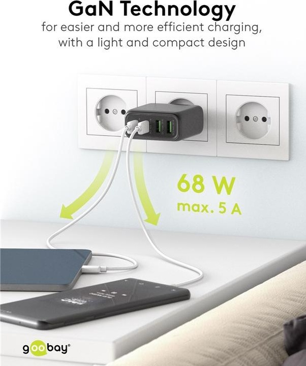 Immagine prodotto Goobay Caricabatterie Rapido USB Multiport con tecnologia GaN (65 W)