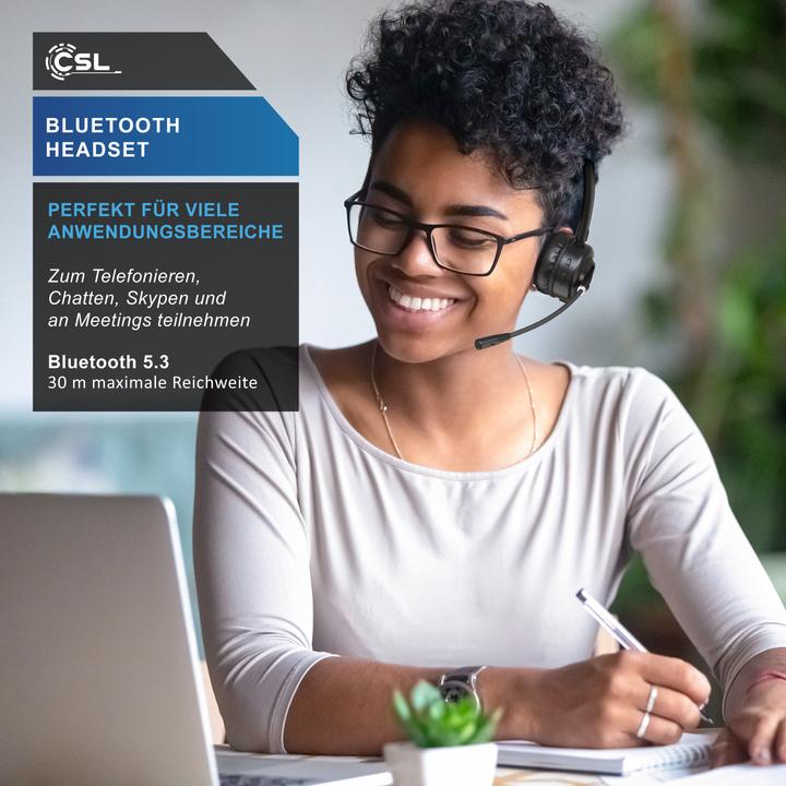 Produktbild CSL Wireless-Headset, Bluetooth Kopfhörer, Mikrofon, Ladestation, Noise Cancel, Multipoint, BT 5.3 (Kabellos, USB-A, Microsoft Teams, Skype, Zoom)