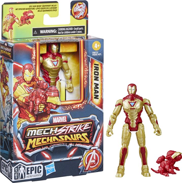 Image du produit Hasbro Mech Strike Mechasaurs Iron Man, figurine de 10 cm avec accessoire d'armement