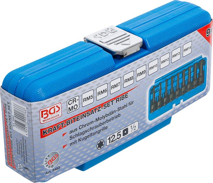 Actual product image BGS Impact Bit Socket Set 12.5 mm (1/2") Drive Spline (for Ribe) M5 - M14 9 pcs. (Wedge profile (for Ribe) M5 - M14)