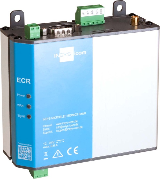 Produktbild Insys icom ECR-EW300, WLAN/LAN-to-LAN-Router, VPN 2xEthernet 10/100BT 1xRS232 1xRS485 2xdig.Ein 2xdig.Aus
