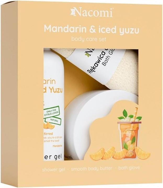 Nacomi Nacomiset Body Care Mandarin Iced Yuzu Duschgel 300ml, Body Butter 100ml, Badehandschuh