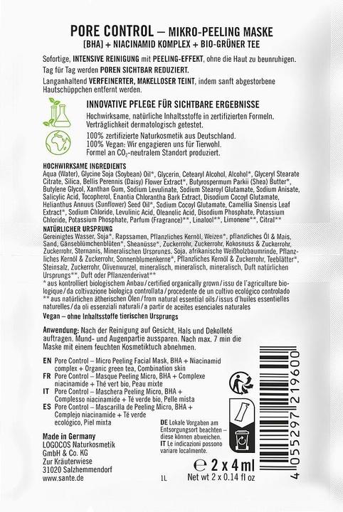 Immagine prodotto Sante Maschera viso Pore Control BHA 8 ml4 pezzi (8 ml)