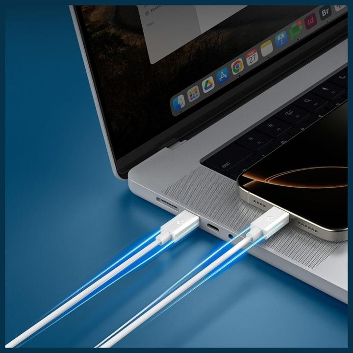 Actual product image Spigen - Data Cable Essential (EB6020CC) - Fast Charging, 2x Type-C, 60W, 480Mbps, 2m - White (2 m, USB 2.0, 60 W)