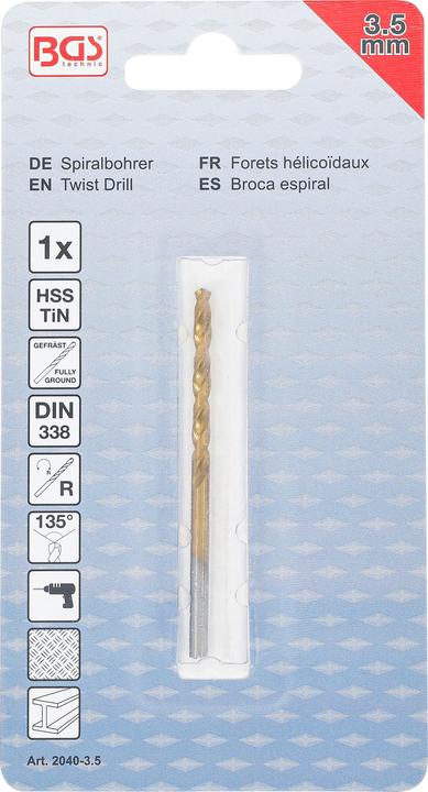 Produktbild BGS Spiralbohrer HSS-G titan-nitriert 3,5 mm (3,50 mm)