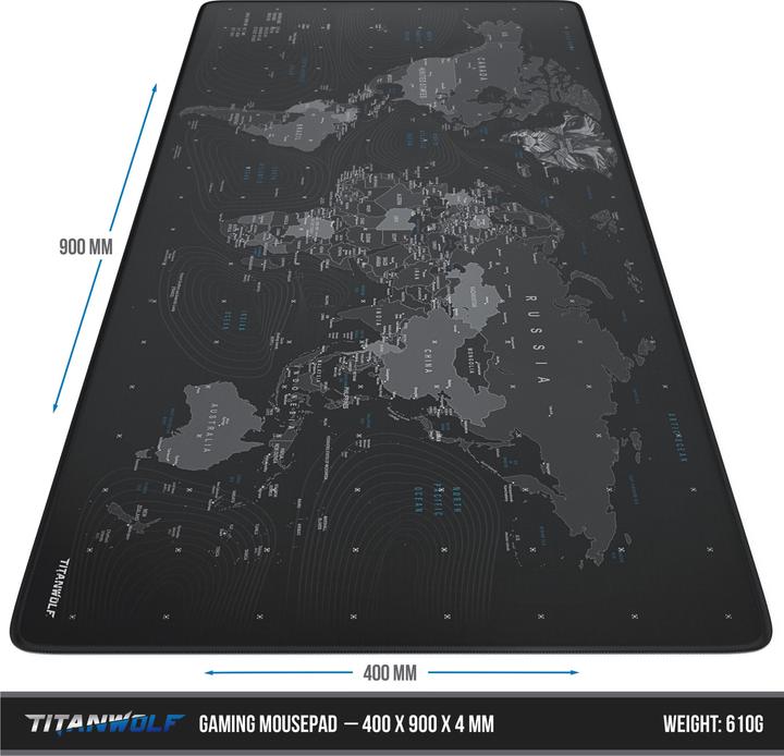 Produktbild Titanwolf Gaming Mauspad XXL, glattes Stoffgewebe, Speed Mausmatte, 900 x 400mm grosse Fläche, Globus (XXL)