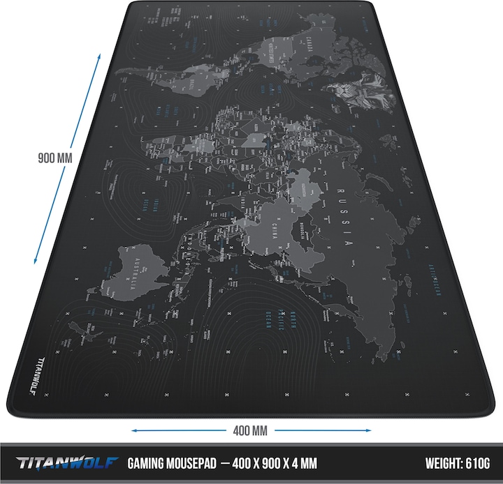 Actual product image Titanwolf Gaming mouse pad XXL, smooth fabric, speed mouse mat, 900 x 400mm surface, globe (XXL)
