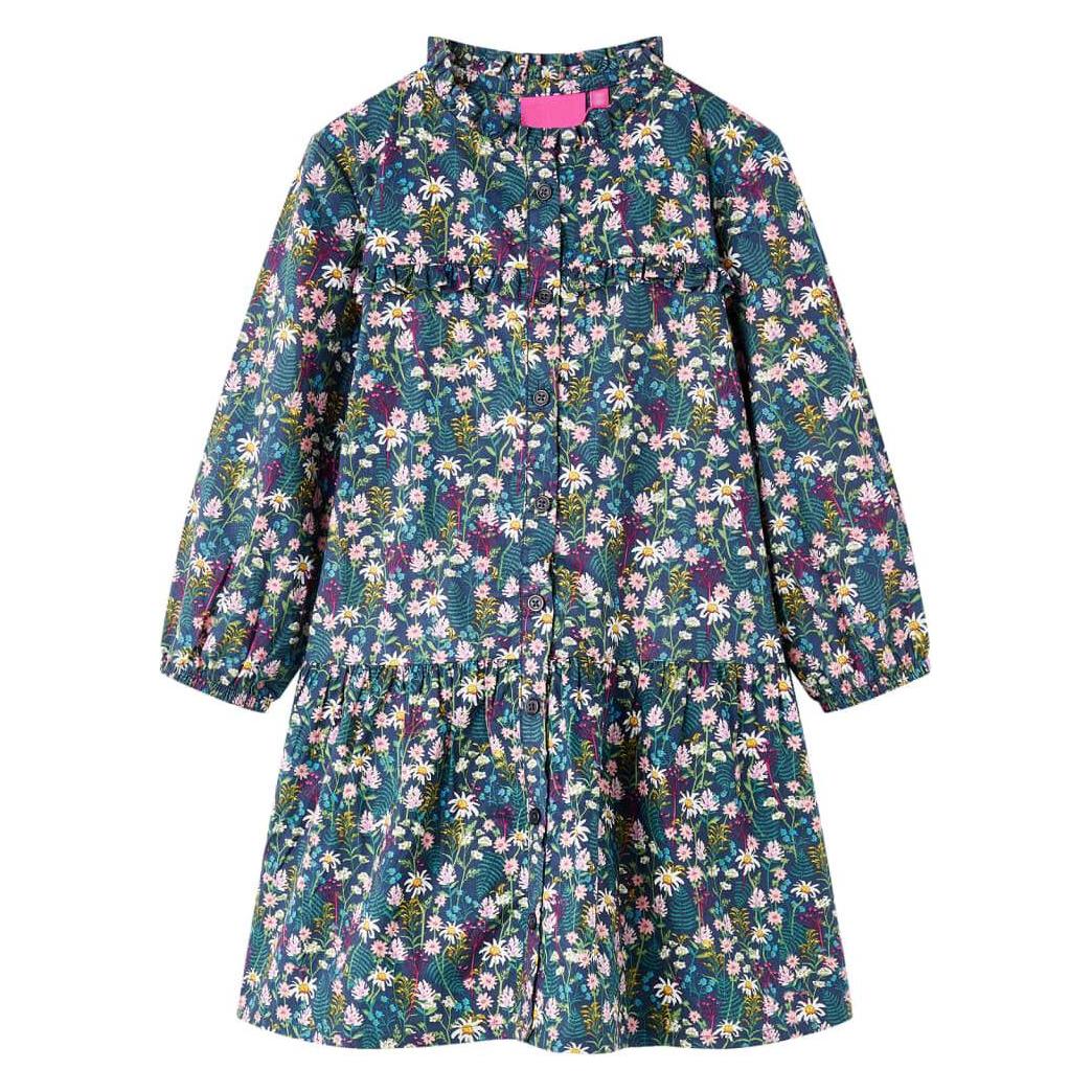 VidaXL, Unisex, Kleider, Kinderkleid Mit Langen Ärmeln Dunkelblau 128, Material, 100, Blau, (128)
