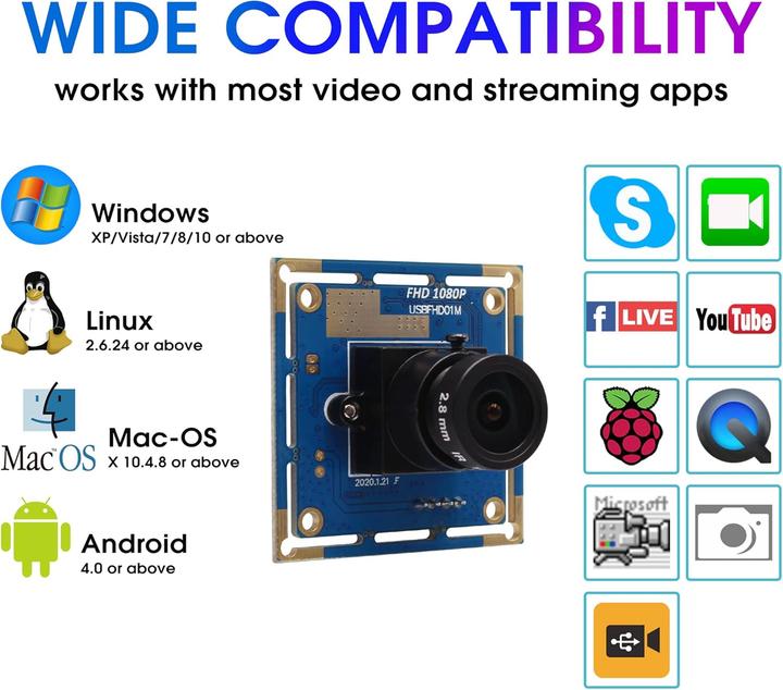 Actual product image ELP Full HD Webcam 1080P Kamera Modul (2 Mpx)