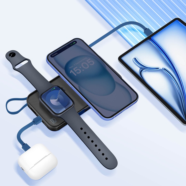 Produktbild 3MK Powerbank PastelUp 10,000mAh 22.5W z Magsafe + ładowanie Apple Watch czarny (10000 mAh, 22.50 W)