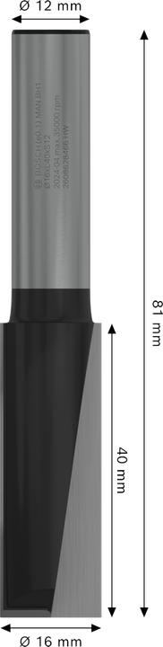 Produktbild Bosch Professional Zubehör Nutfräser, 12 mm, D1 16 mm, L 40 mm, G 81 mm