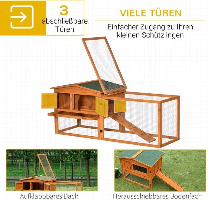 Produktbild Swisshandel24 Kleintierstall Tannenholz Kleintierhaus mit Asphaltdach Kleintierkäfig mit Bodenwanne und Rampe Gehe