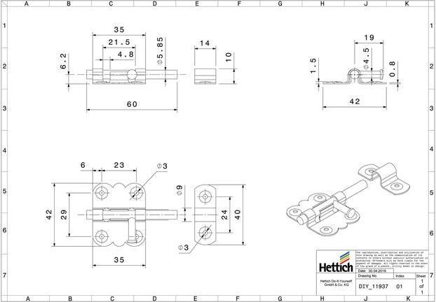 Actual product image Hettich Grendelriegel verzinkt 35x42mm (1 pcs.)