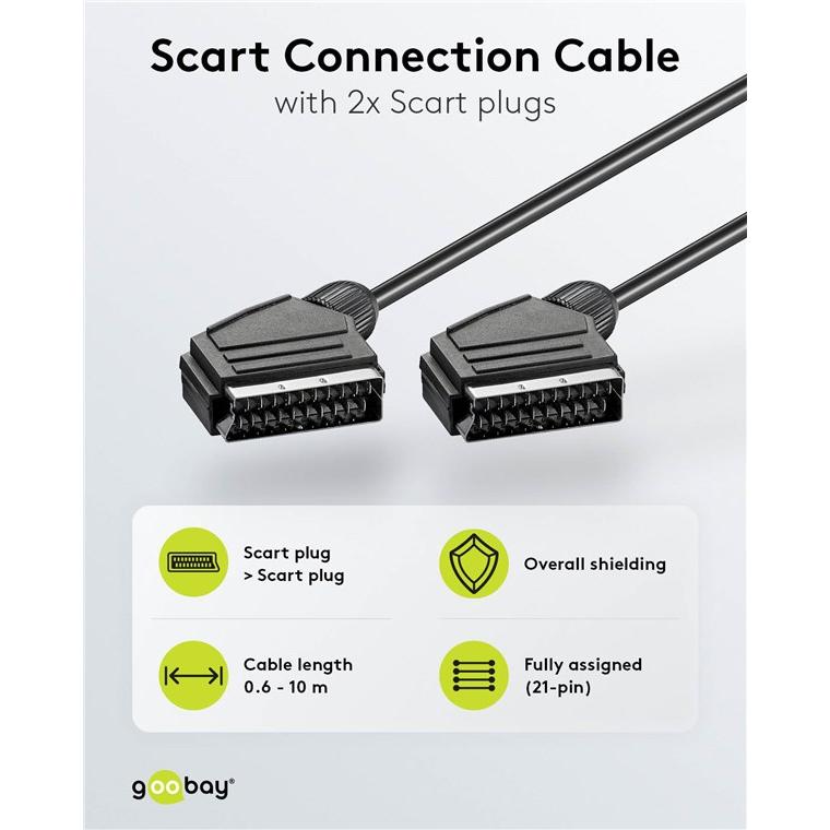 Thumbnail - Goobay Scart Verbindungskabel, vernickelt, ø 7 mm (0.60 m, Scart), Video Kabel