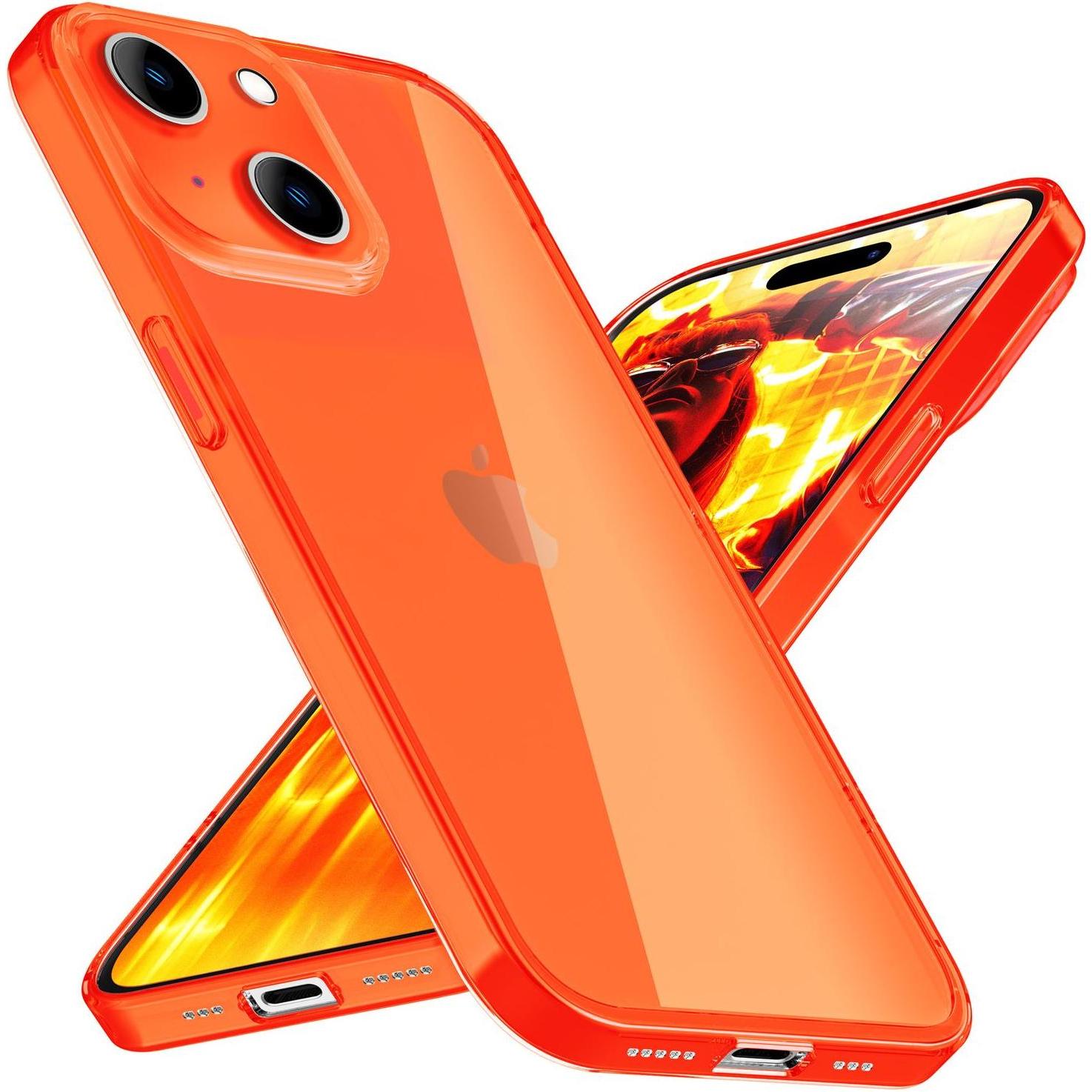 Nalia Klar Transparente Neon Silikon Hülle (Apple iPhone 15), Smartphone Hülle, Orange