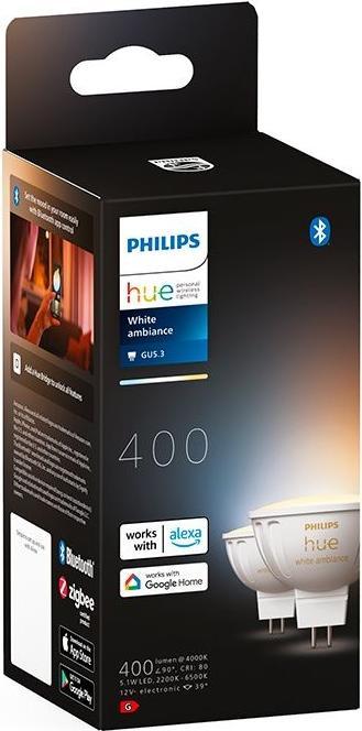 Productafbeelding Philips Hue White Amb. MR16 Twin Pack 2x400lm (GU5.3, 5.10 W, 400 lm, 2 x, G)