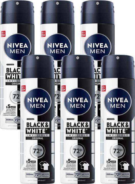 Immagine prodotto NIVEA MEN Multipack Black & White Invisible Original Spray (6 Stück) (Getto vaporizzato, 150 ml)