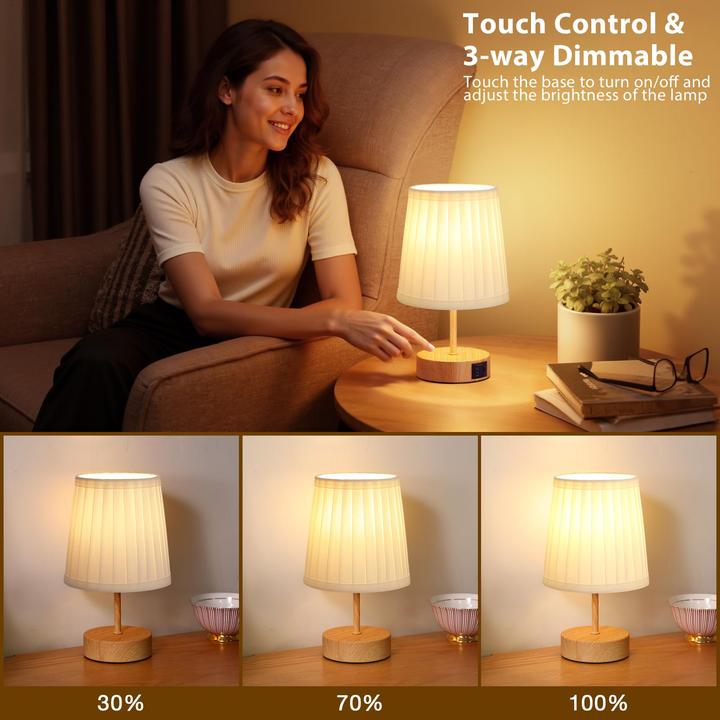 Produktbild Alopini Bedside Lamp Touch Dimmable, USB A+C Charging Function, Table Lamp with Lampshade (E27)
