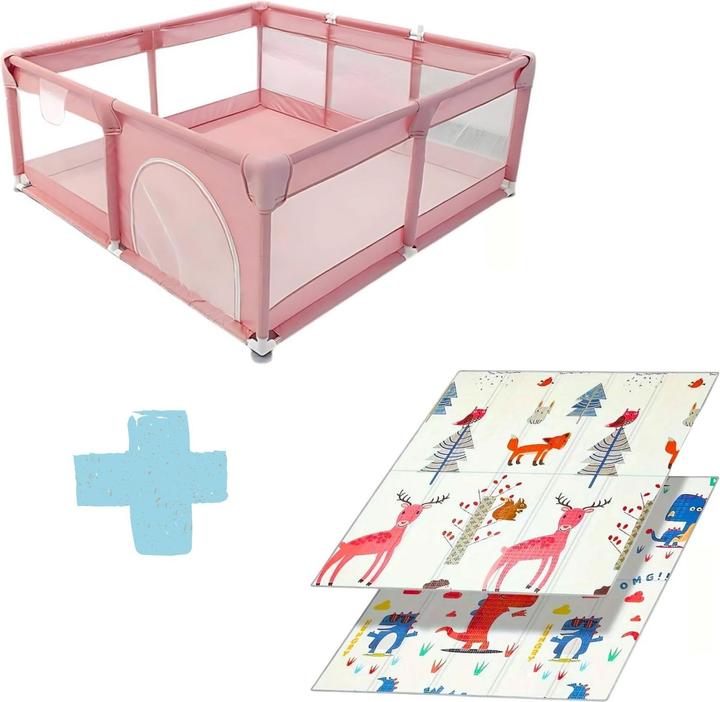 Actual product image Milkii Playpen/playpen + play mat, pink (120 x 120 cm) (120 cm, 120 cm)