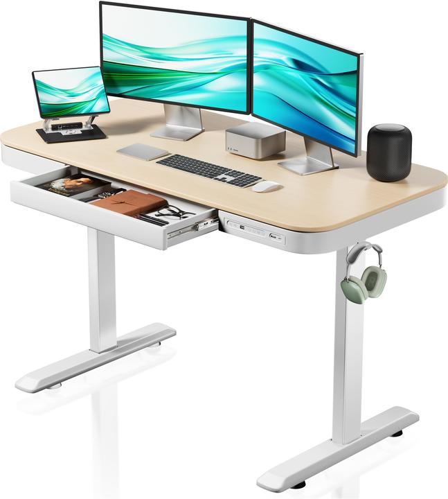 Wiltec Höhenverstellbarer Schreibtisch Einmotorig Ladestation Tischplatte Memory (600 x 1200 mm)