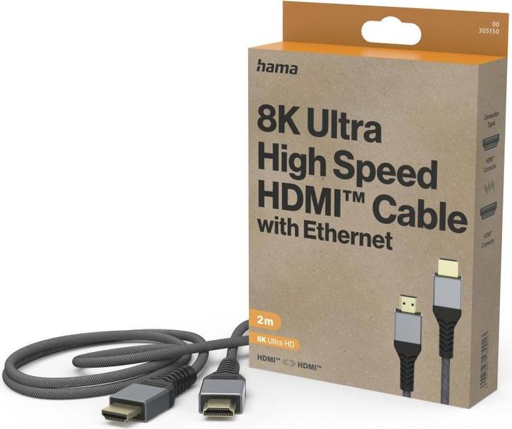 Productafbeelding Hama Ultra Hoge Snelheid HDMI™ kabel, mannelijk-mannelijk, 8K, metaal, 2,0 m (2 m, HDMI, 1.2)