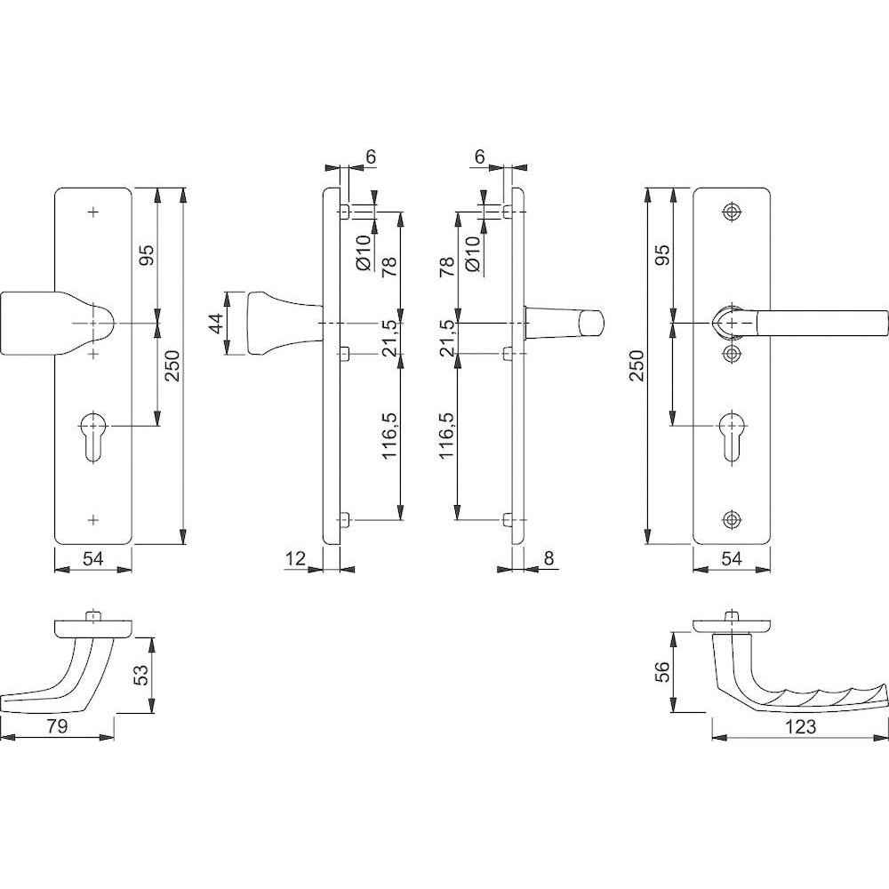 Thumbnail - Hoppe, Türgriff + Fenstergriff, Schutzgarnitur Birmingham 78G/2221A/2440/1117 Aluminium F4 72 mm 37-42 mm (Türgarnitur)