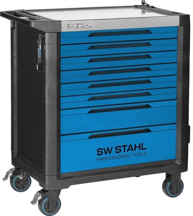 Actual product image SW-Stahl Z3208 Professional workshop trolley TT802 blue I 8 drawers I 3 drawers filled I 304 parts I