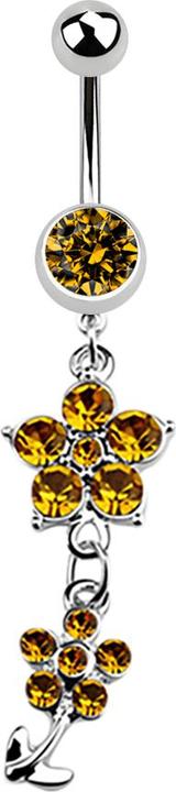 Immagine prodotto Star Piercing Banana in argento con ciondolo a due fiori di cristallo topazio (senza ottone, Acciaio chirurgico 316L)