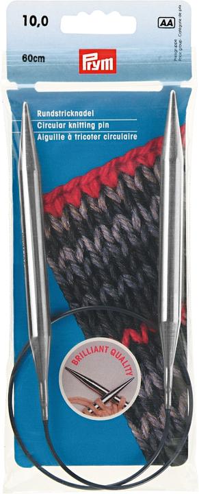 Prym Rundstricknadel Messing, silber 10.00 mm, 60 cm, Beutel