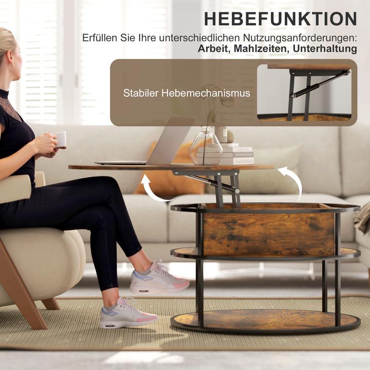 Produktbild Homcom höhenverstellbarer Couchtisch Spanplatte, Stahl Braun