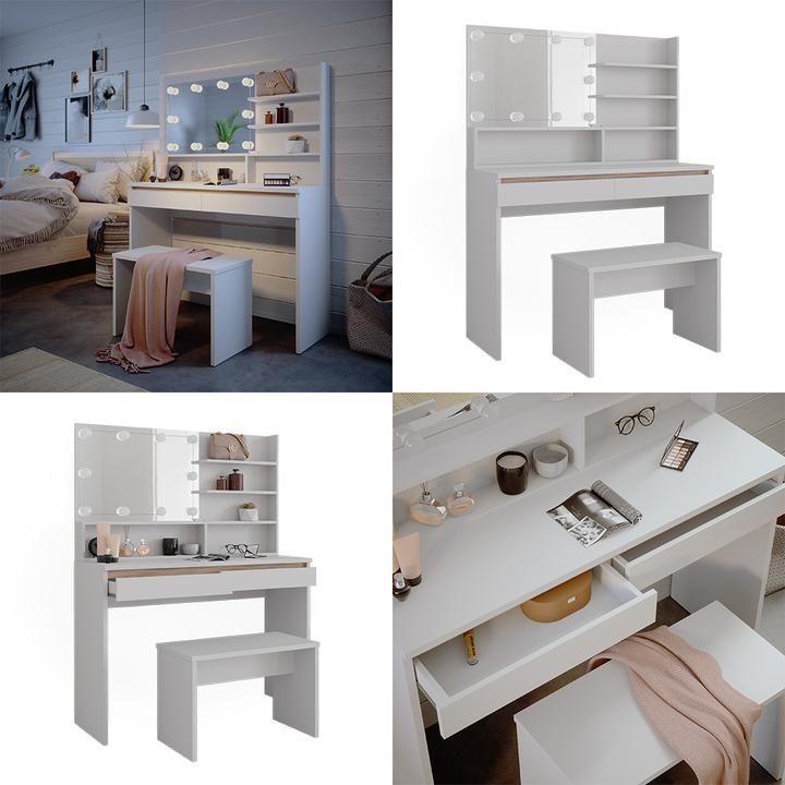 Image du produit Vicco Emma avec étagère miroir, banc & éclairage LED (120 x 41.80 x 83 cm)