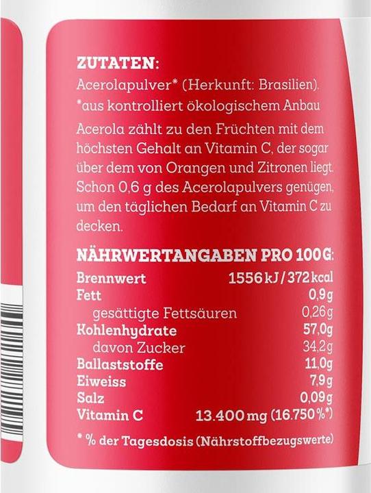 Nährwerte und Zutaten Effective Nature Bio Acerola Pulver (1 Stk., Pulver, 200 g)