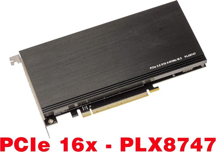 Produktbild Kalea-informatique PCIe x16-Controllerkarte für 4 M.2 NVMe SSDs, PLX8747-Chipset, bis 16000 MB/s