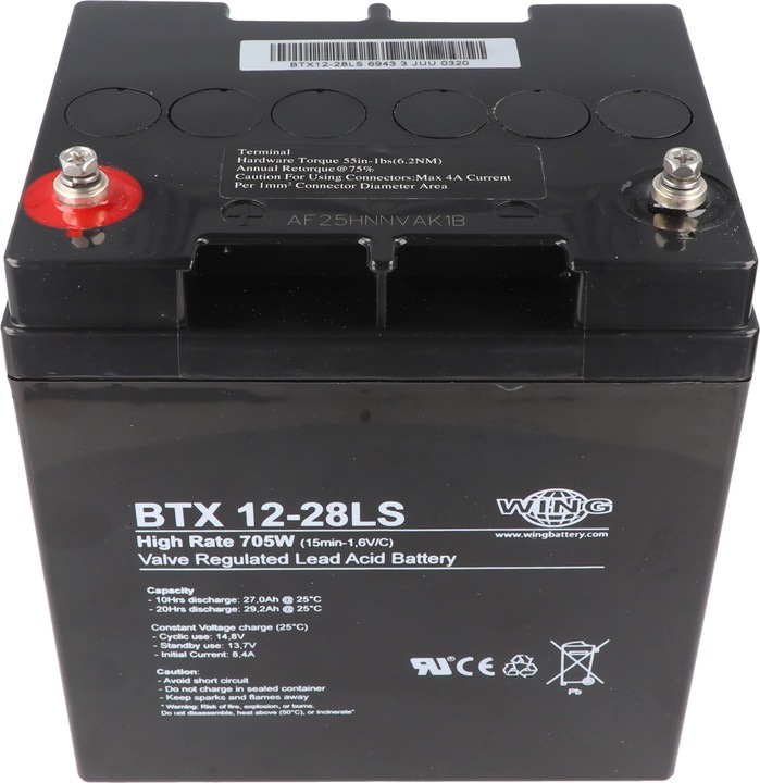 Actual product image AccuCell Wing BTX12-28LS 12V 28Ah high rate high current lead battery AGM lead gel battery (12 V, 28 Ah)