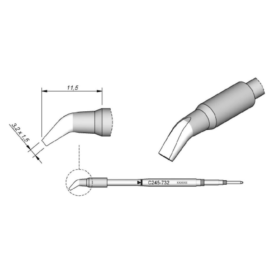 Punta Per Saldatore Di Precisione JBC Serie C245 - C245768 A Scalpello Dritto 1,5 X 0,3 Mm, Cartuccia Lunga Durata Per Leghe Senza Piombo