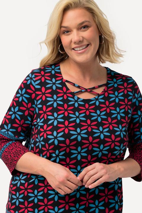 Immagine prodotto Ulla Popken Maglia dal taglio lungo e svasato con bordura, scollo a girocollo e maniche a 3/4 (60)