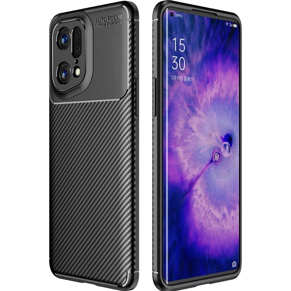 Screenguard Oppo Find X5 Hülle Carbon Design TPU Case (Oppo Find X5), Smartphone Hülle, Schwarz