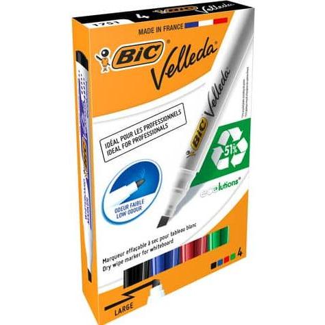 Bic, Marker, Velleda trocken abwischbare Marker, Keilspitze, 4 Farben (4 Farben, 5.50 mm, 4 x)