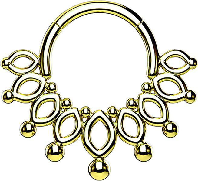 Immagine prodotto Star Piercing Anello a micro segmenti pieghevole Corona placcata oro con palline (senza ottone, Acciaio chirurgico 316L)