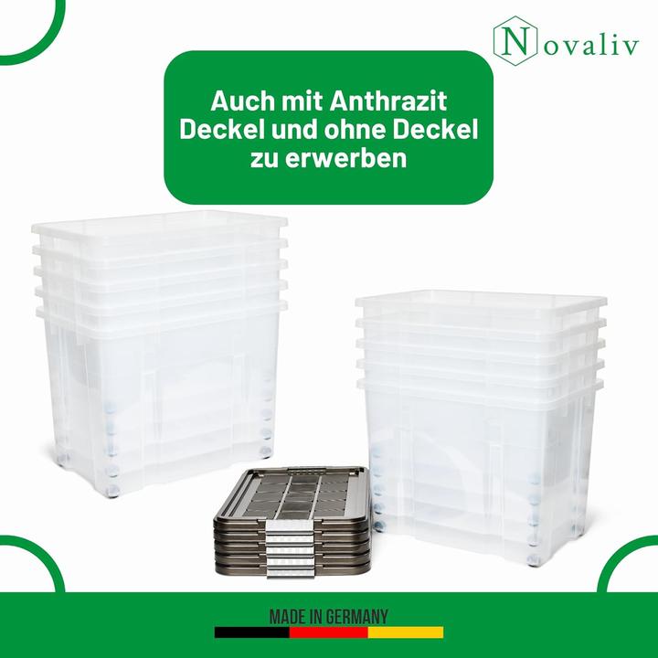 Actual product image Novaliv XXL Aufbewahrungsbox mit Deckel Gross 80L transparente Nestbar stapelbare Plastikbox mit Clip (61 x 40 x 45 cm, 80 l)