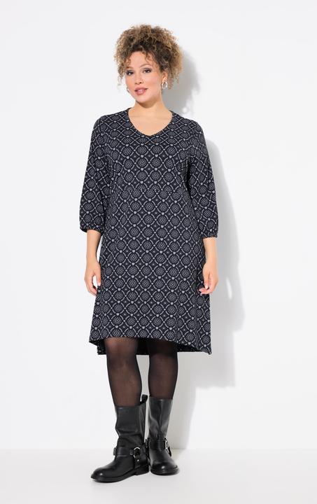 Image du produit Ulla Popken Robe en jersey, décolleté en V et manches 3/4, coupe évasée (60)