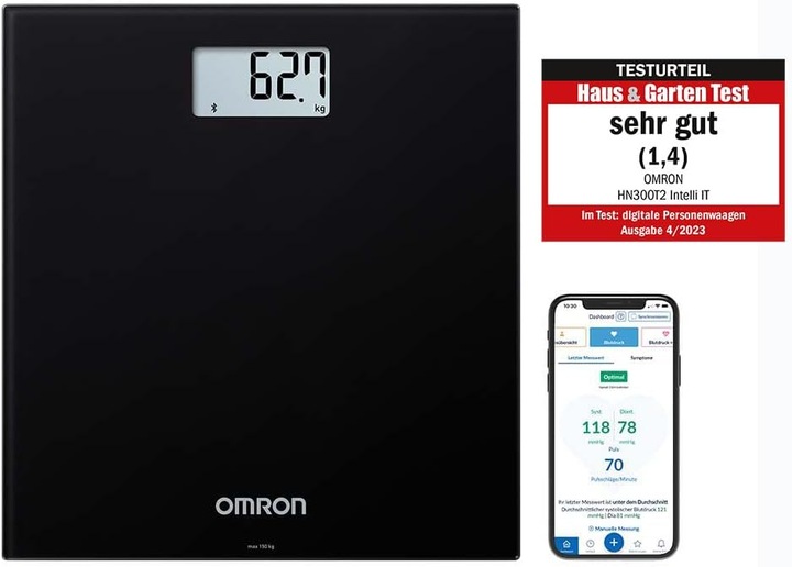 Productafbeelding Omron HN300T2 Intelli IT Rechthoek Zwart Elektronische personenweegschaal (150 kg)