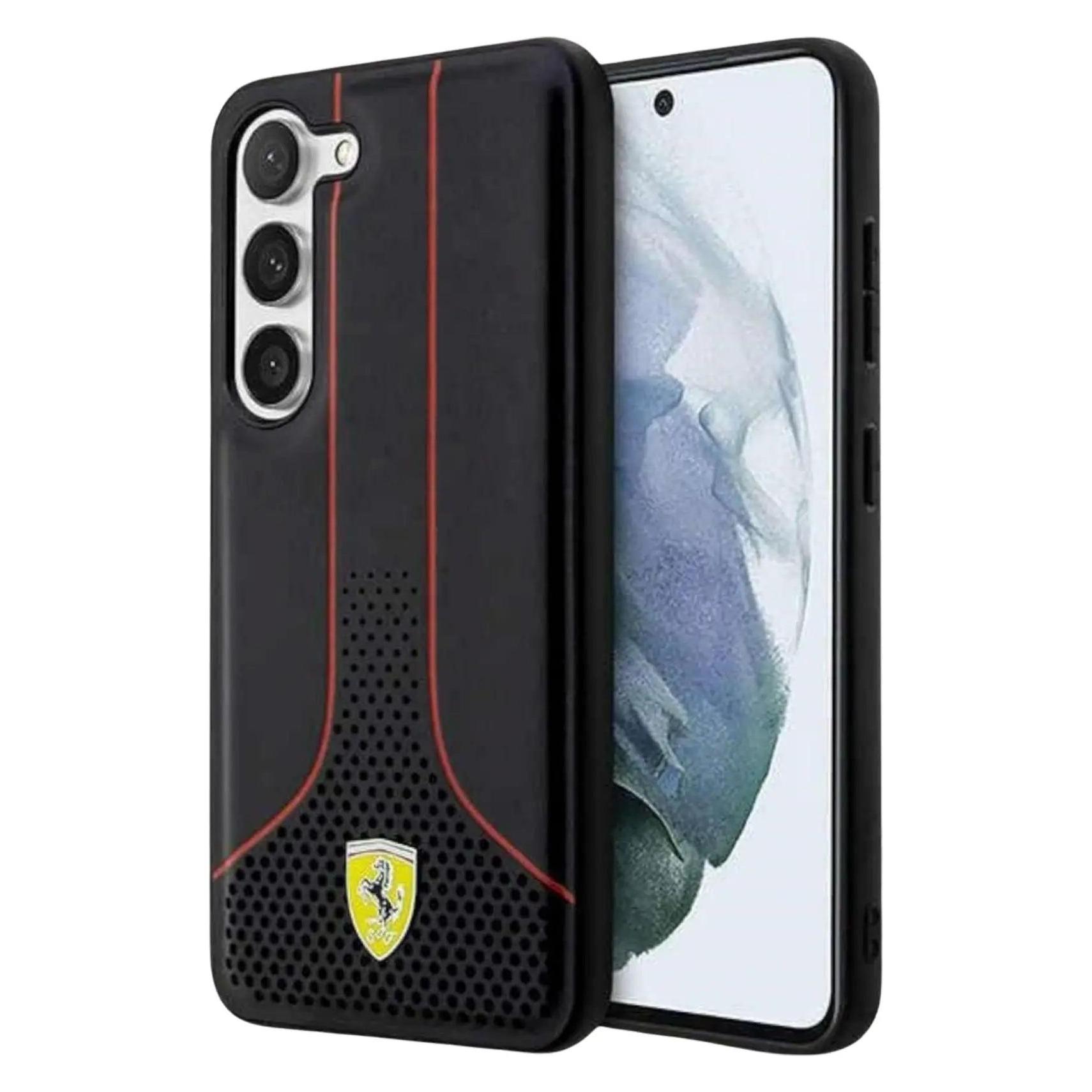 Ferrari FEHCS23SPCSK S23 S911 Czarny/black Hardcase Perforated 296 P (Samsung Galaxy S23), Smartphone Hülle, Schwarz