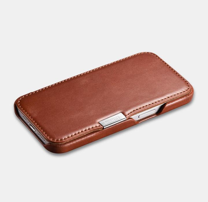 Image du produit iCarer iPhone 13 Pro Max - Echtleder Folio-Hülle mit Metallclip aus der Vintage-Serie Braun RIX1308 (Apple iPhone 13 Pro Max)