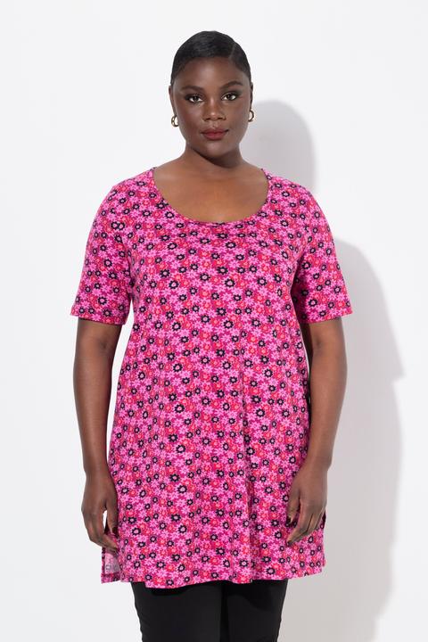 Produktbild Ulla Popken Longshirt, Blüten, A-Linie, Rundhals, Halbarm (50, 52)